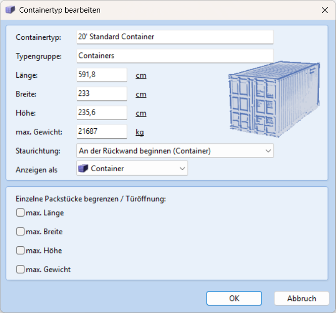 Define your own containers —ideal for truck loading